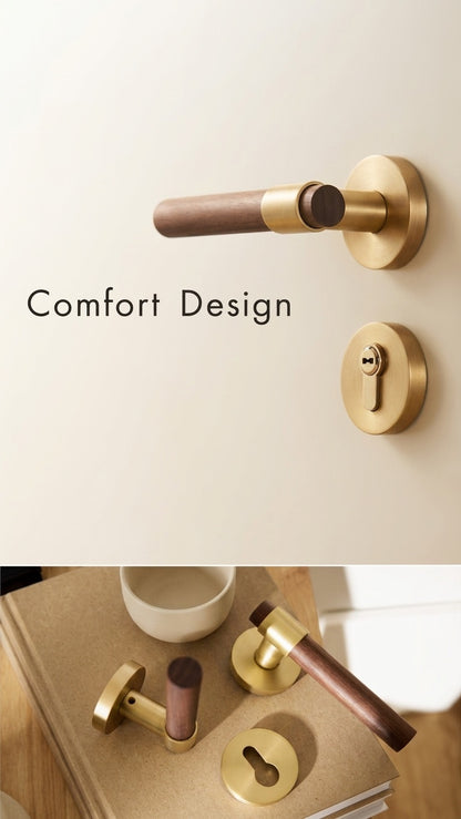 Walnut & Antique Brass Door Lever Set
