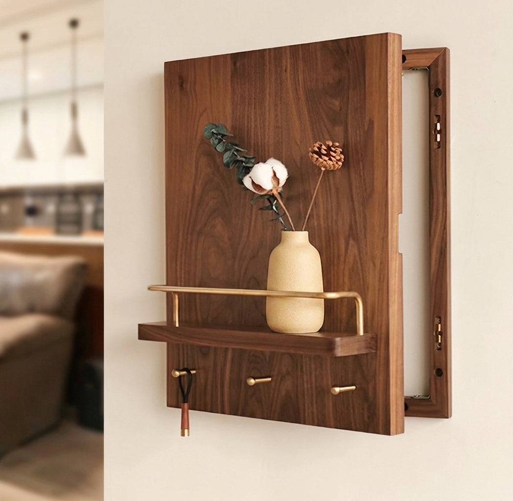 North American Walnut Meter Box Cover Shelf