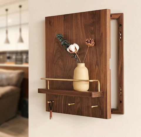 North American Walnut Meter Box Cover Shelf