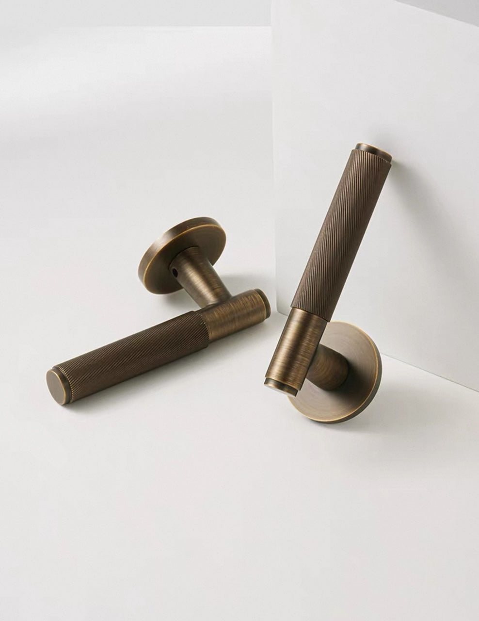 Knurled Solid Brass Door Lever, Locked Door Handle