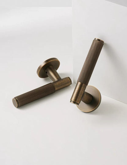 Knurled Solid Brass Door Lever, Locked Door Handle