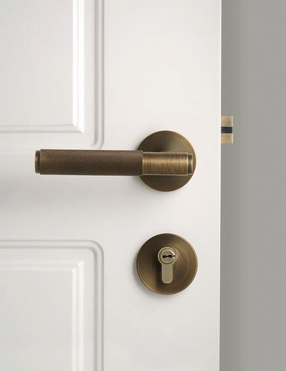 Knurled Solid Brass Door Lever, Locked Door Handle