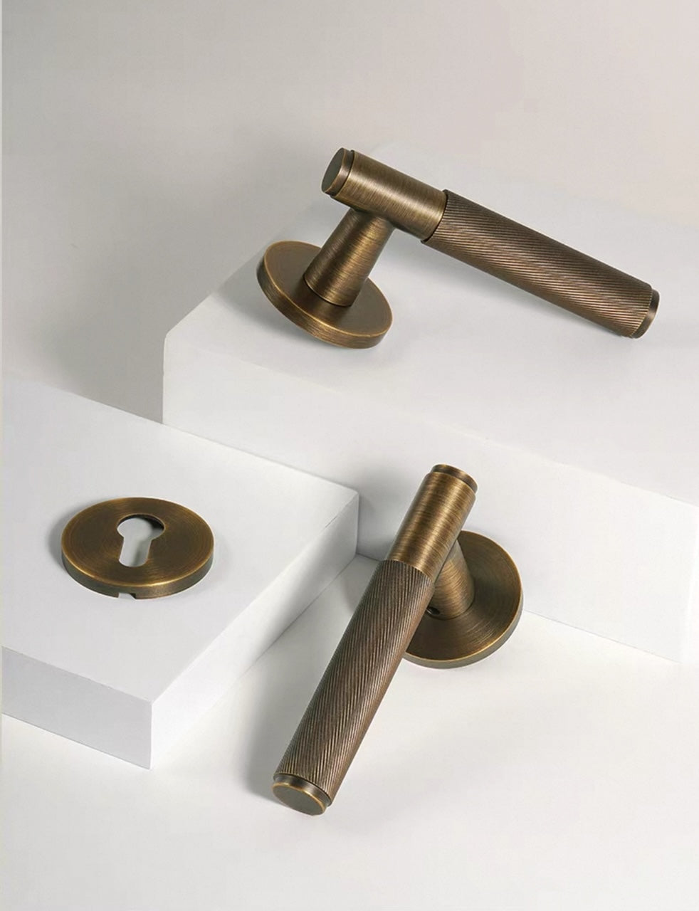Knurled Solid Brass Door Lever, Locked Door Handle