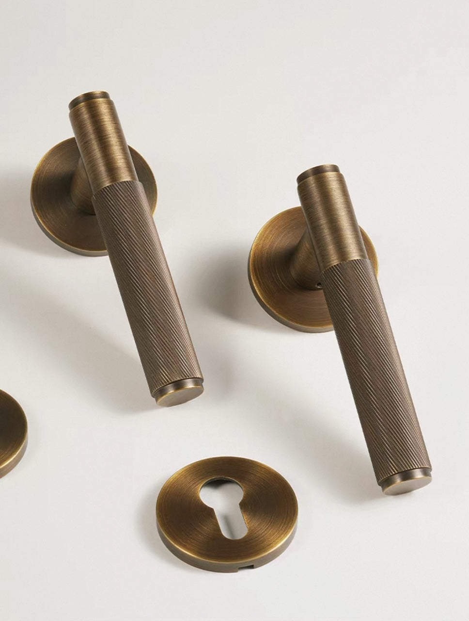 Knurled Solid Brass Door Lever, Locked Door Handle