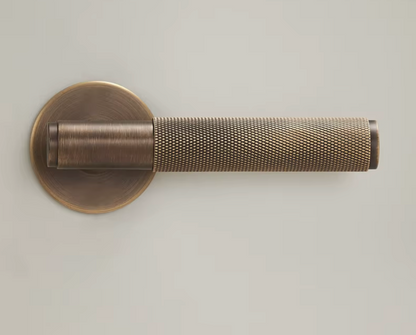 Knurled Privacy  Solid Brass Door Lever. Passage Door Handle