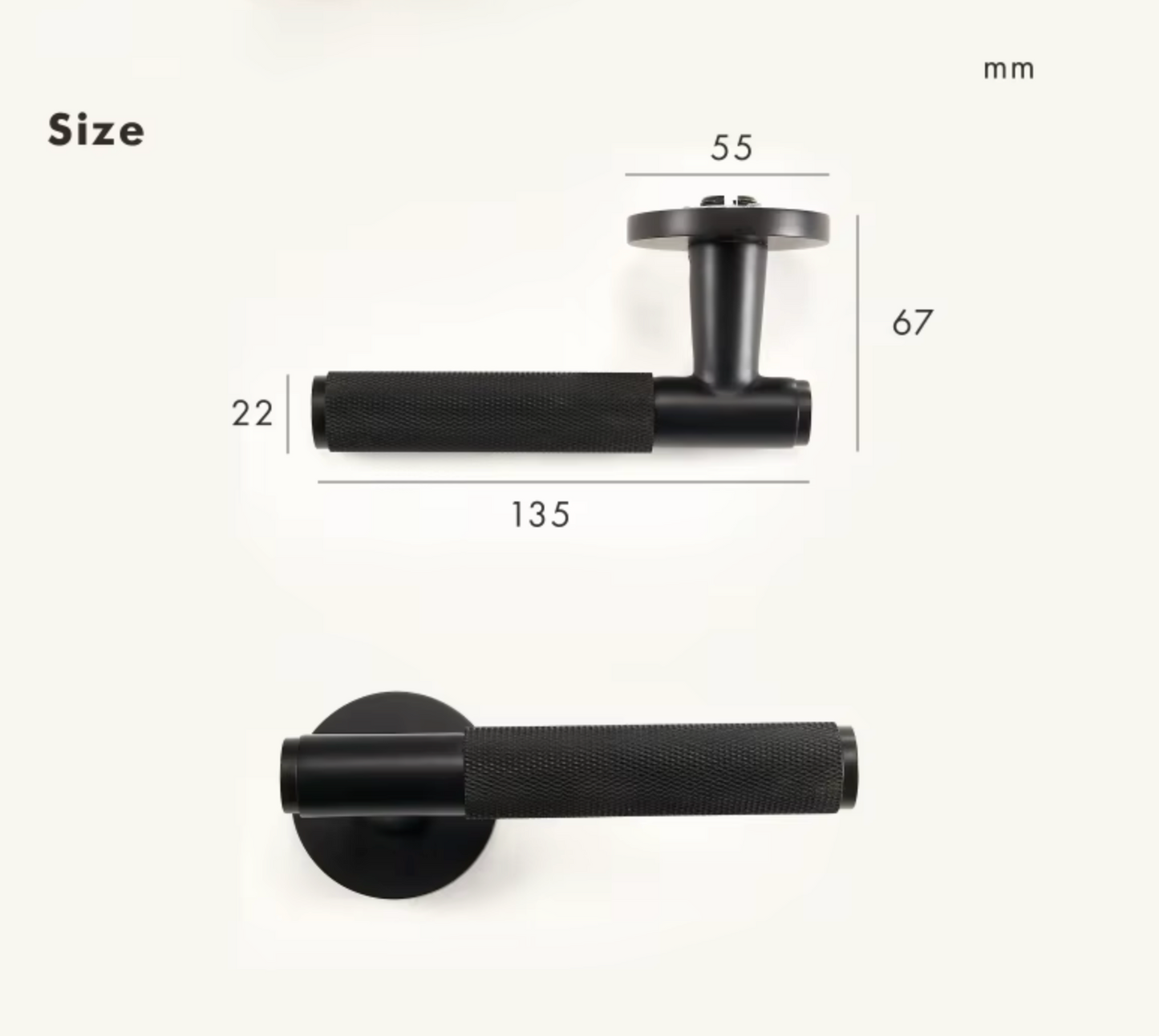 Knurled Privacy  Solid Brass Door Lever. Passage Door Handle