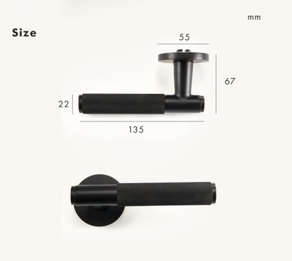Knurled Privacy  Solid Brass Door Lever. Passage Door Handle