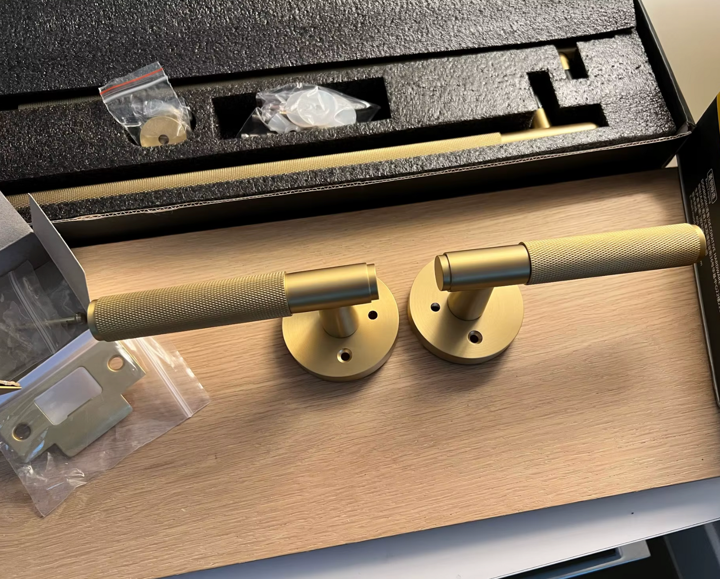 Knurled Privacy  Solid Brass Door Lever. Passage Door Handle