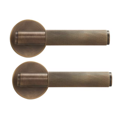 Knurled Privacy  Solid Brass Door Lever. Passage Door Handle
