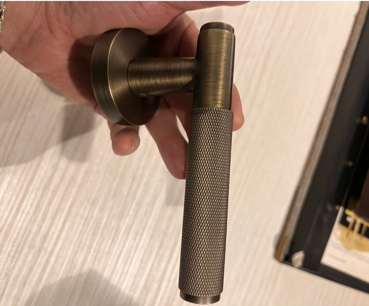 Knurled Privacy  Solid Brass Door Lever. Passage Door Handle