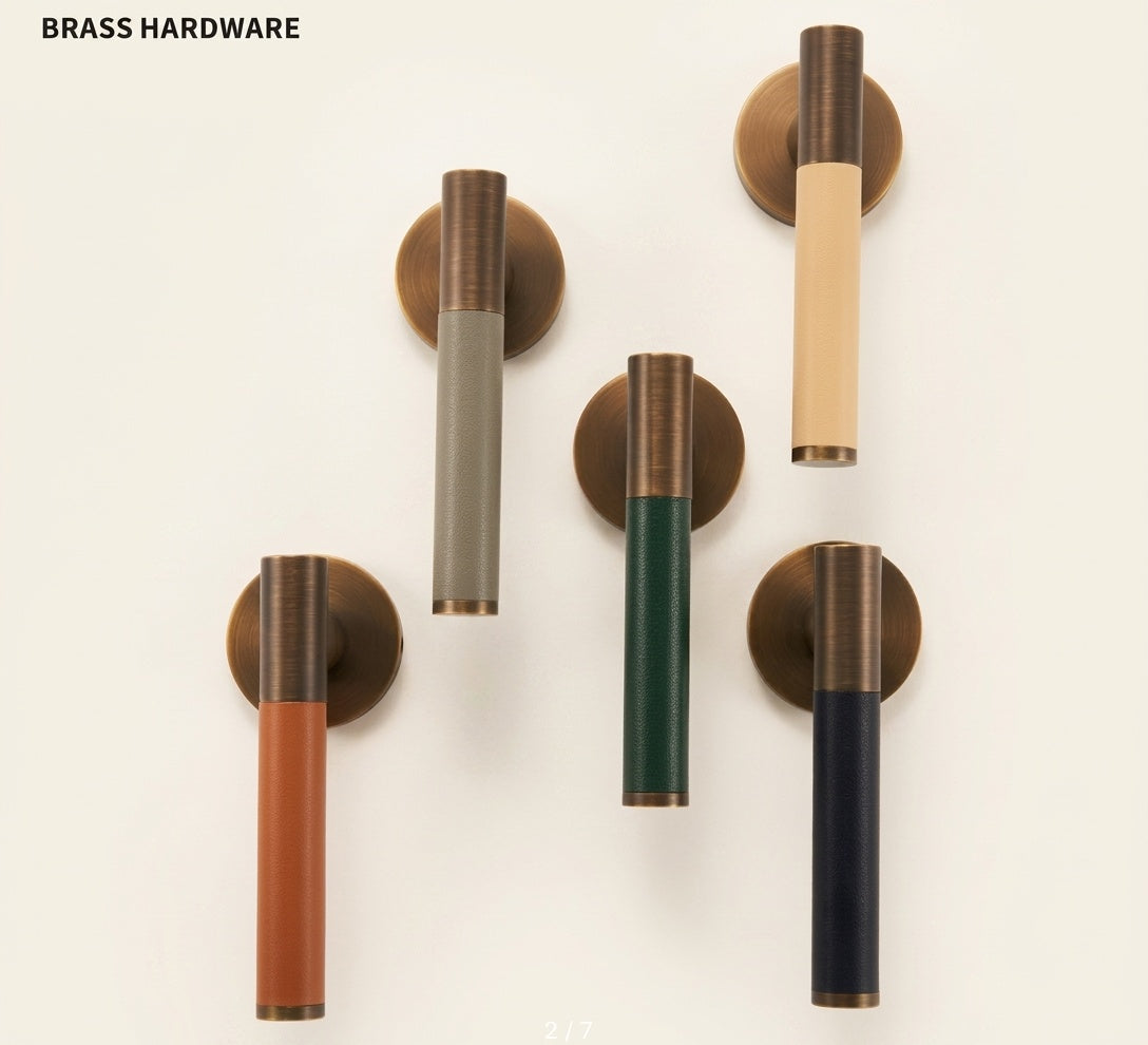 Solid Brass Cowhide Leather Door Lever