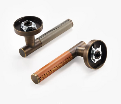 Leather Solid Brass Door Handle, Entry Door Handle