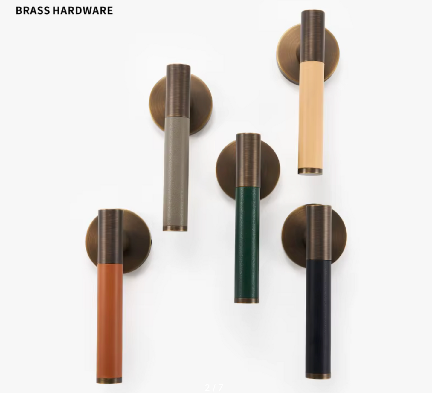 Leather Solid Brass Door Handle, Entry Door Handle