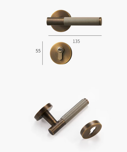 Leather Solid Brass Door Handle, Entry Door Handle