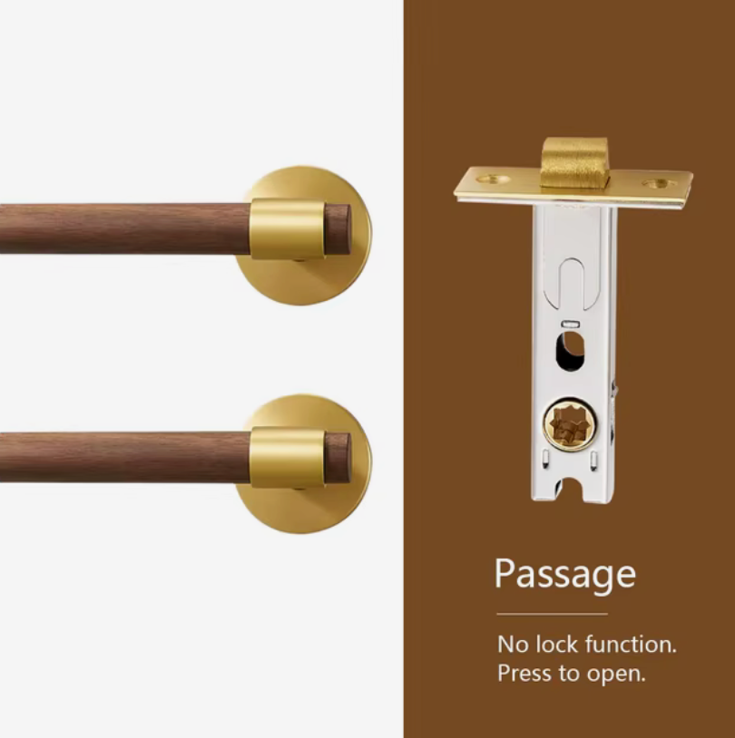 Natural Walnut Door Lever, Brass Wooden Door Handle