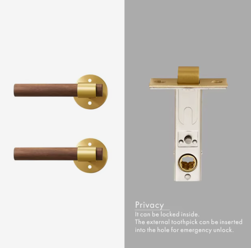 Natural Walnut Door Lever, Brass Wooden Door Handle