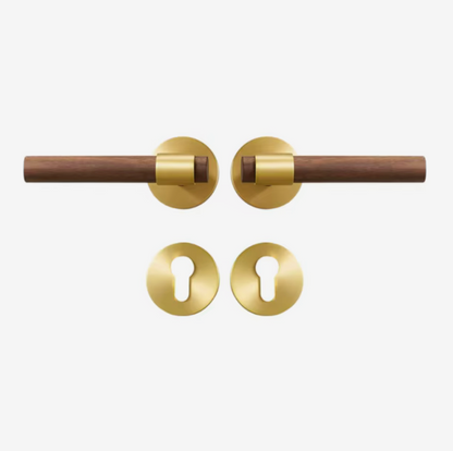 Natural Walnut Door Lever, Brass Wooden Door Handle