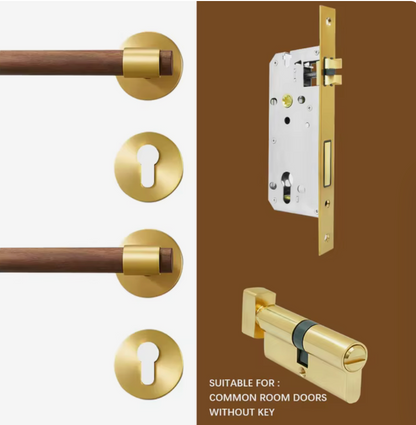 Natural Walnut Door Lever, Brass Wooden Door Handle