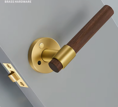 Natural Walnut Door Lever, Brass Wooden Door Handle