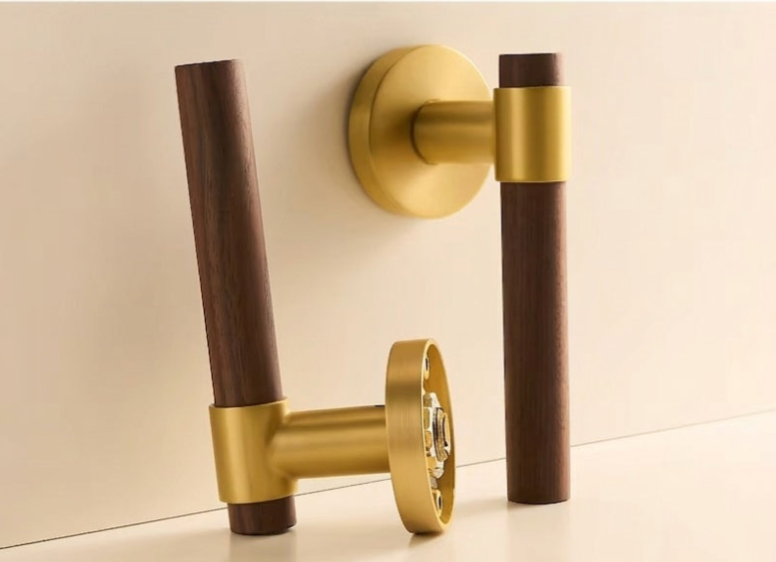 Walnut & Antique Brass Door Lever Set