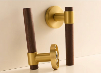Walnut & Antique Brass Door Lever Set