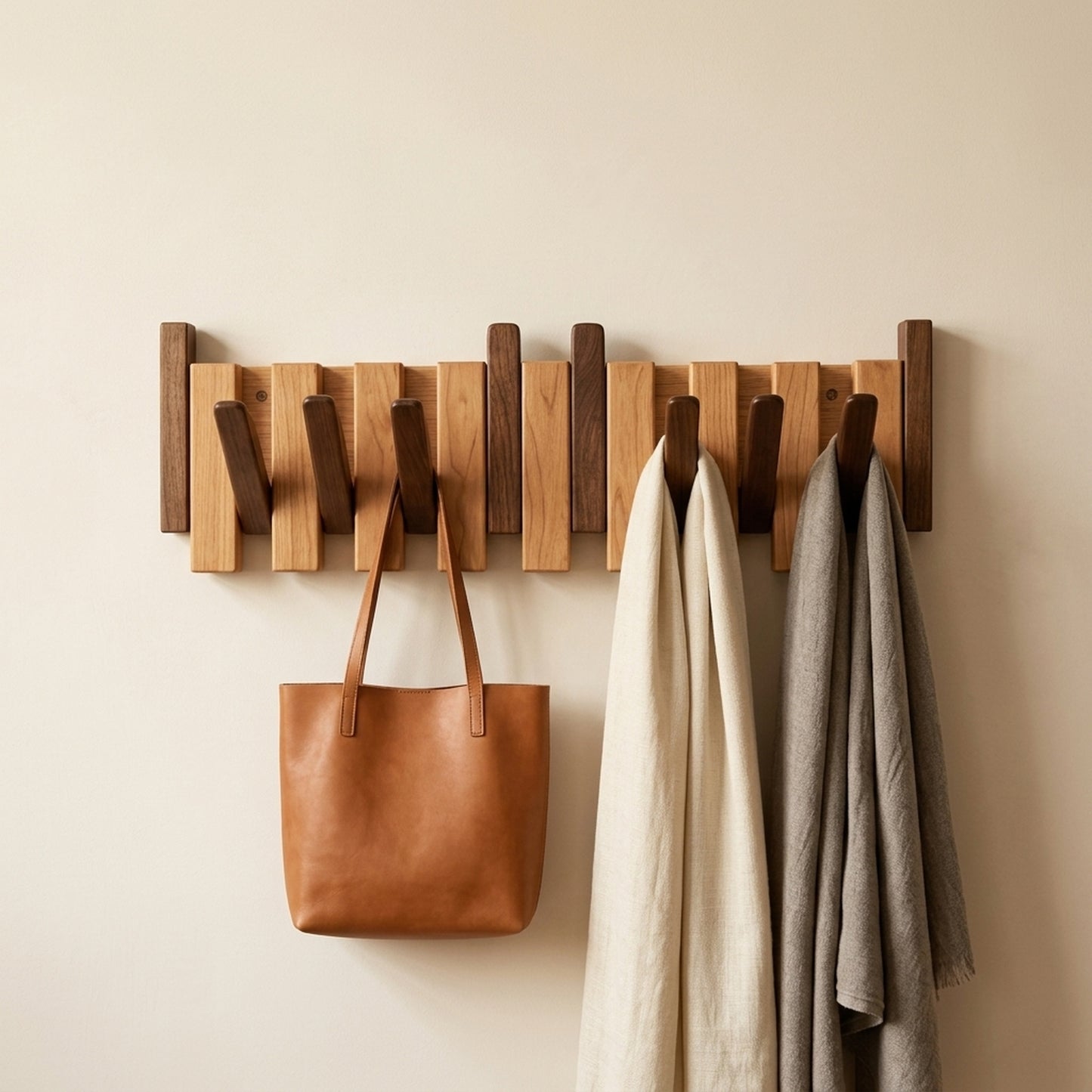 Solid Beech&Walnut Wall Organizer