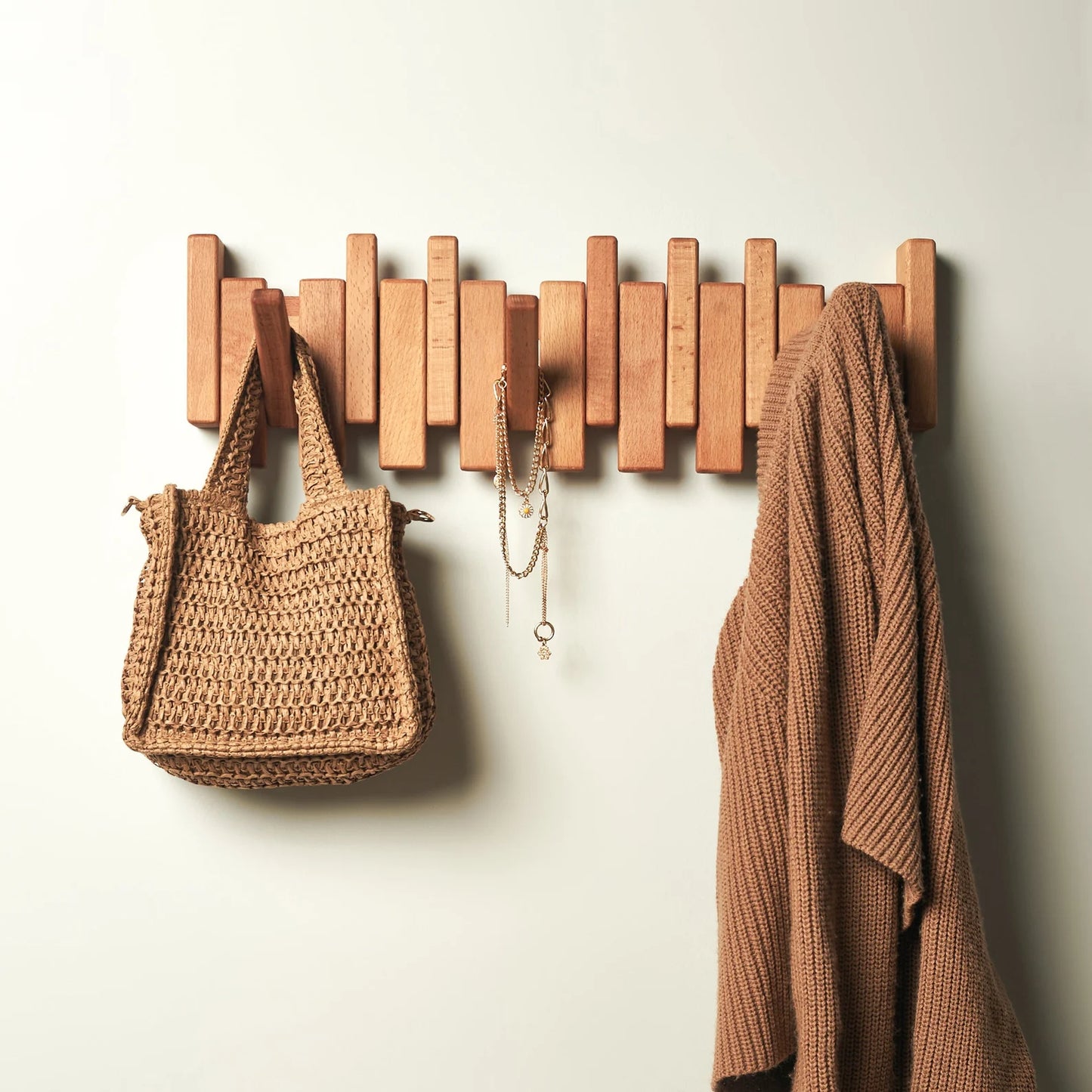 Solid Beech&Walnut Wall Organizer