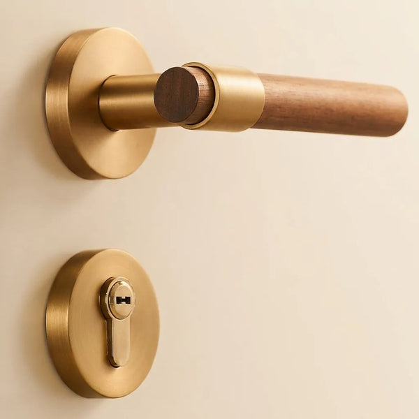 Walnut & Antique Brass Door Lever Set