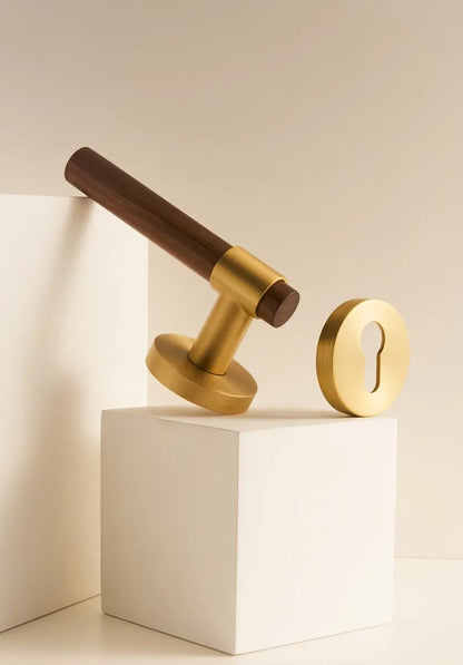 Walnut & Antique Brass Door Lever Set