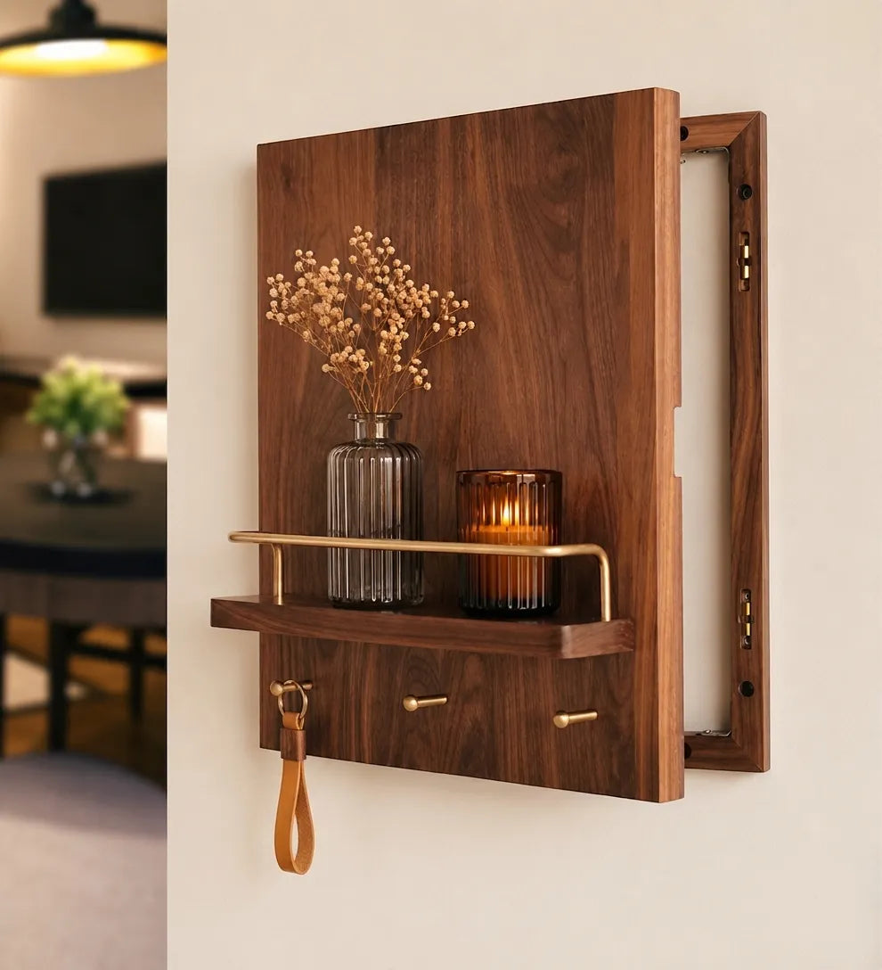 North American Walnut Meter Box Cover Shelf