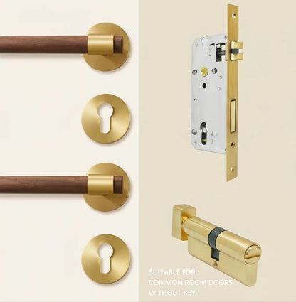 Walnut & Antique Brass Door Lever Set