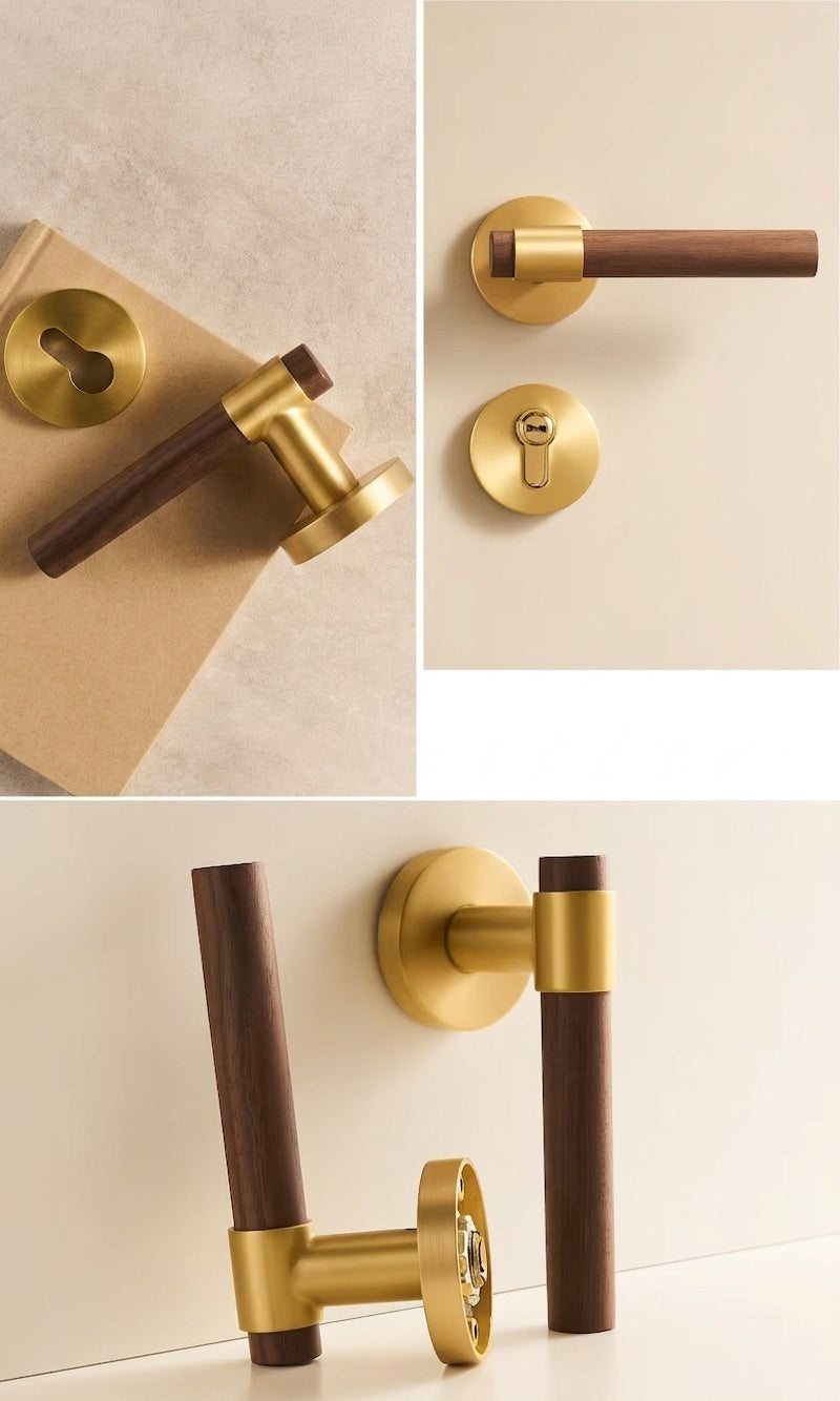 Walnut & Antique Brass Door Lever Set