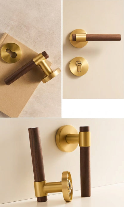 Walnut & Antique Brass Door Lever Set